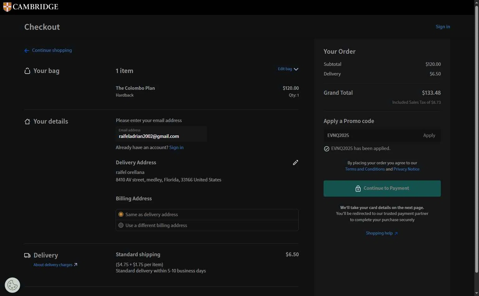 Cambridge University Press checkout page showing Cambridge University Press promo code box | Screenshot taken by SimplyCodes community member on Dec 14, 2025