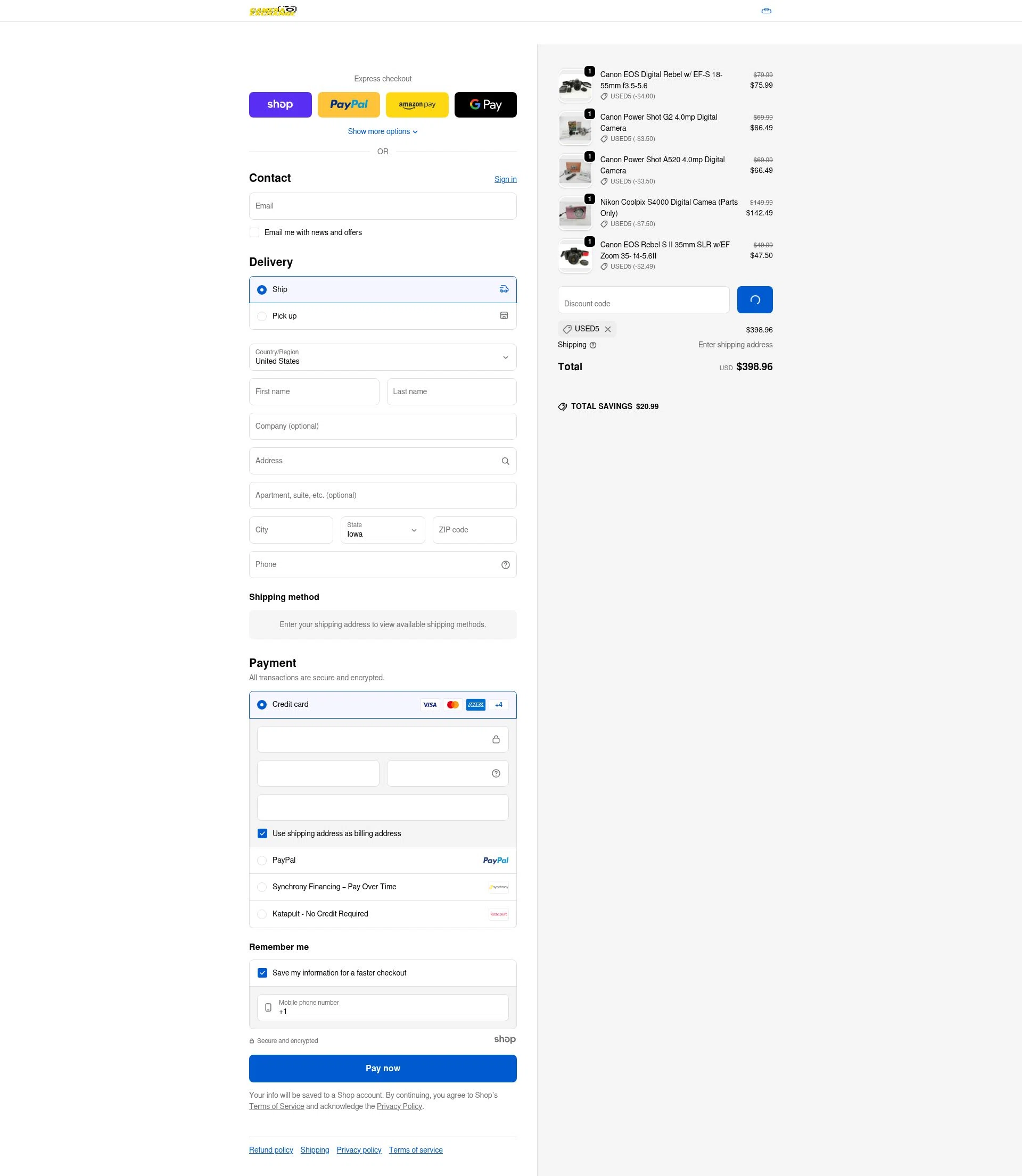 Camera Exchange checkout page showing Camera Exchange discount code box | Screenshot taken by SimplyCodes community member on Jan 13, 2026