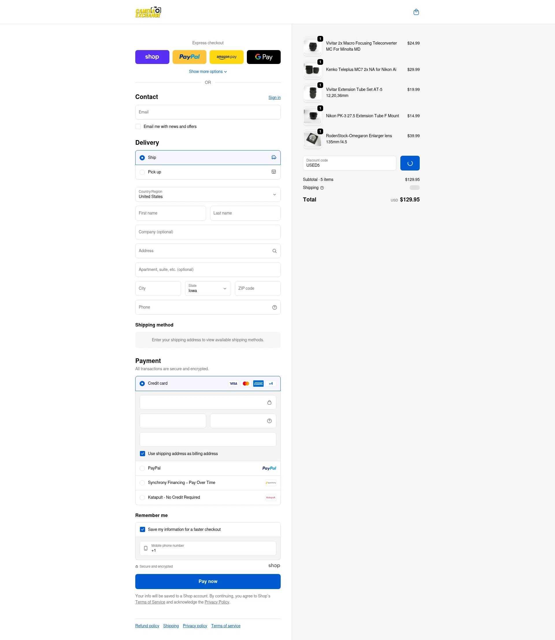Camera Exchange checkout page showing Camera Exchange discount code box | Screenshot taken by SimplyCodes community member on Jan 3, 2026