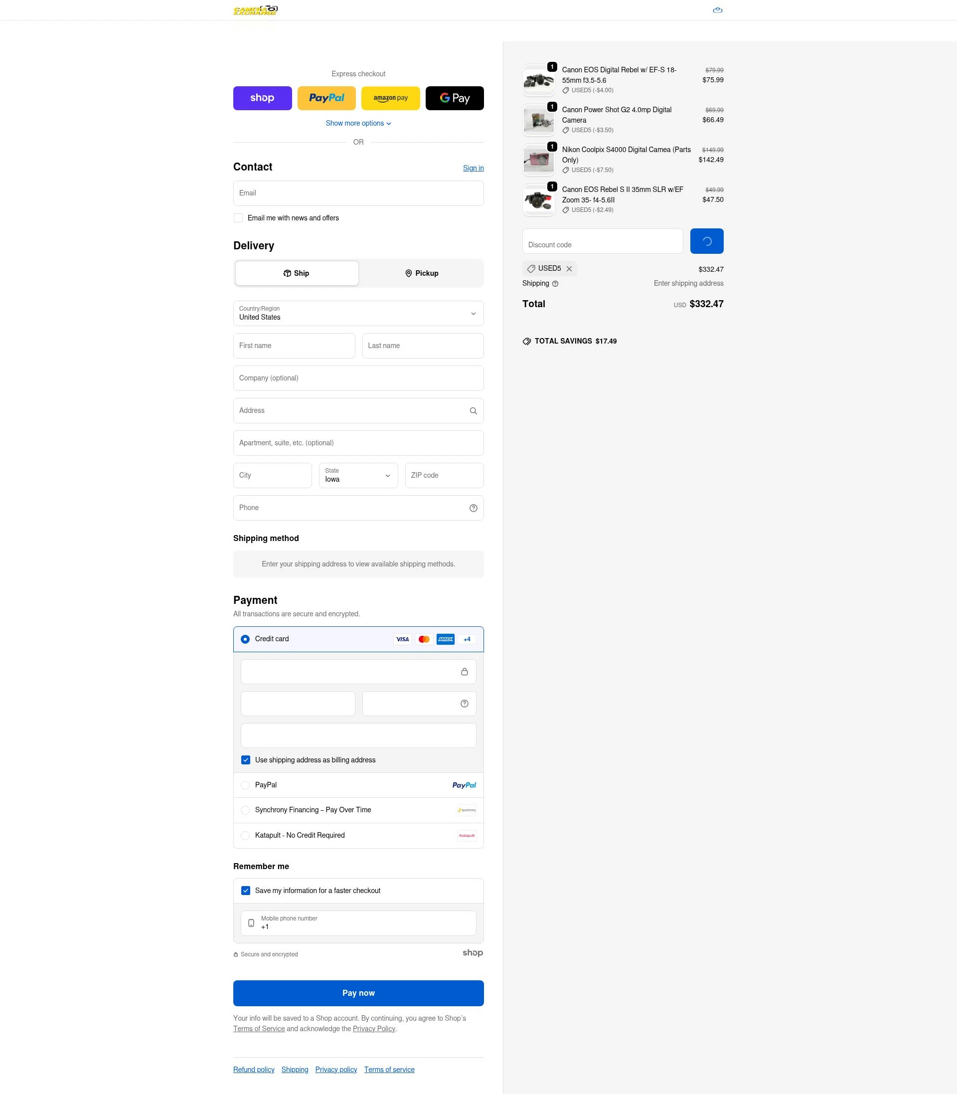 Camera Exchange checkout page showing Camera Exchange discount code box | Screenshot taken by SimplyCodes community member on Jan 23, 2026