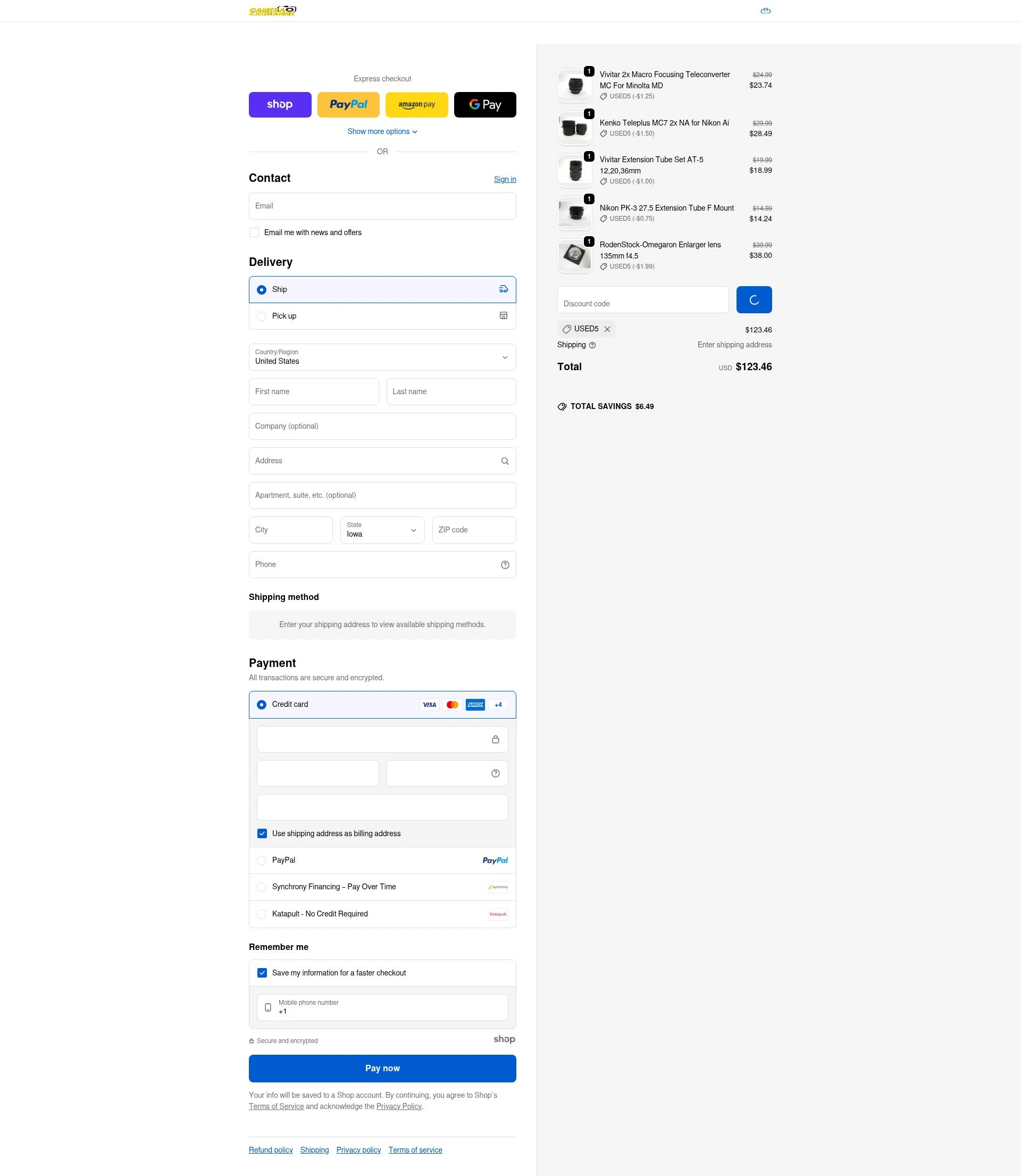 Camera Exchange checkout page showing Camera Exchange discount code box | Screenshot taken by SimplyCodes community member on Dec 29, 2025