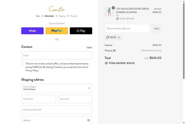 Camilla checkout page showing Camilla promo code box | Screenshot taken by SimplyCodes community member on Aug 28, 2025