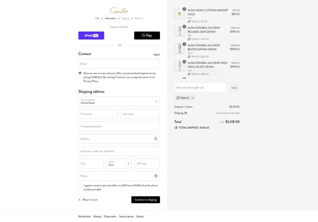 Camilla checkout page showing Camilla promo code box | Screenshot taken by SimplyCodes community member on Aug 25, 2025