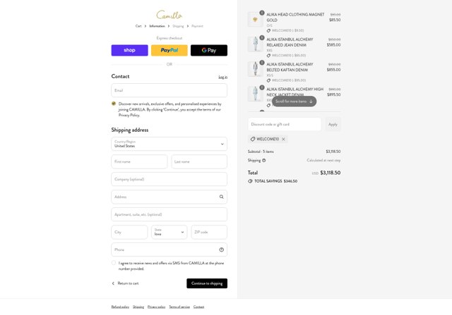 Camilla checkout page showing Camilla promo code box | Screenshot taken by SimplyCodes community member on Aug 29, 2025