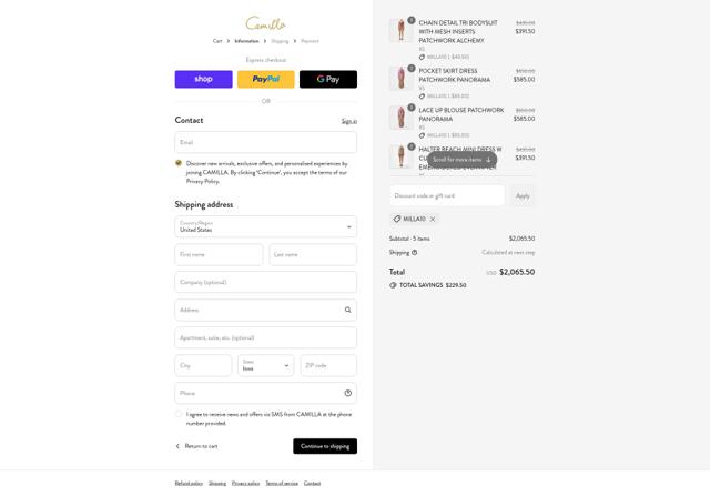 Camilla checkout page showing Camilla promo code box | Screenshot taken by SimplyCodes community member on Sep 15, 2025