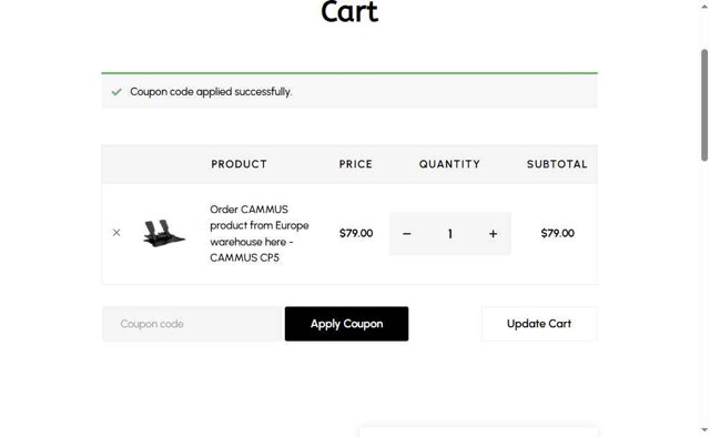 CAMMUS checkout page showing CAMMUS discount code box | Screenshot taken by SimplyCodes community member on Sep 7, 2025