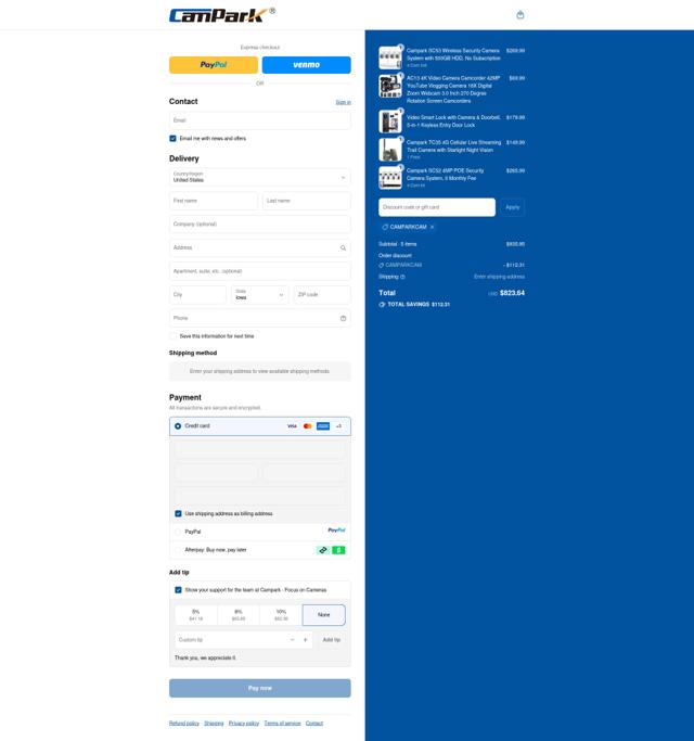 Campark checkout page showing Campark discount code box | Screenshot taken by SimplyCodes community member on Sep 12, 2025