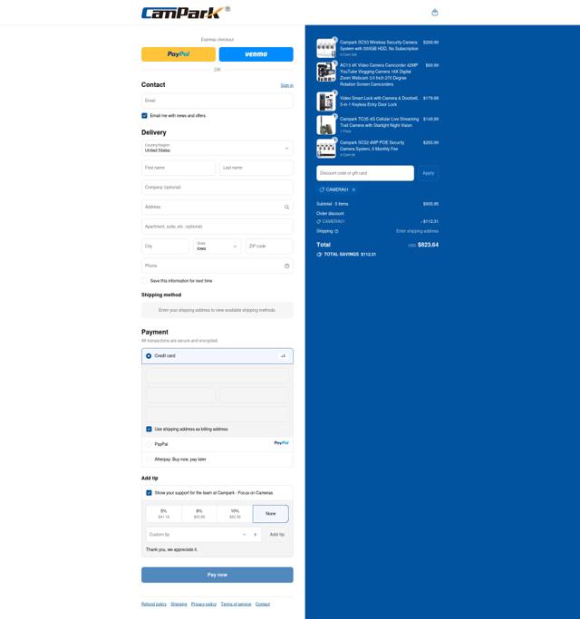 Campark checkout page showing Campark discount code box | Screenshot taken by SimplyCodes community member on Sep 12, 2025