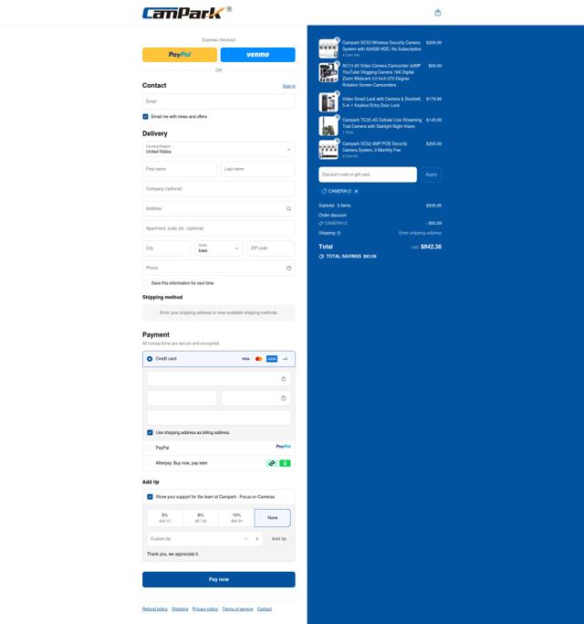 Campark checkout page showing Campark discount code box | Screenshot taken by SimplyCodes community member on Sep 12, 2025