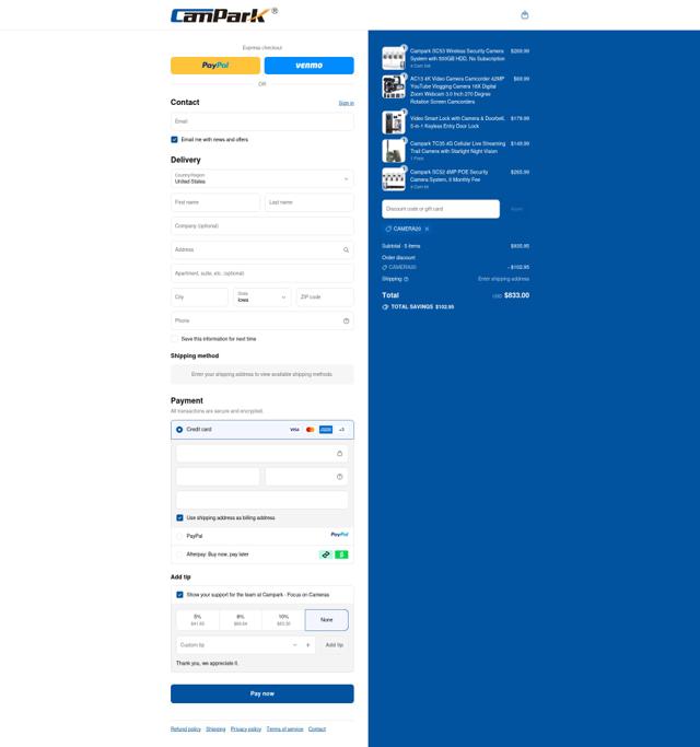 Campark checkout page showing Campark discount code box | Screenshot taken by SimplyCodes community member on Sep 12, 2025