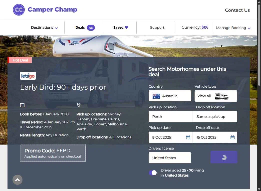 Camper Champ checkout page showing Camper Champ promo code box | Screenshot taken by SimplyCodes community member on Oct 5, 2025