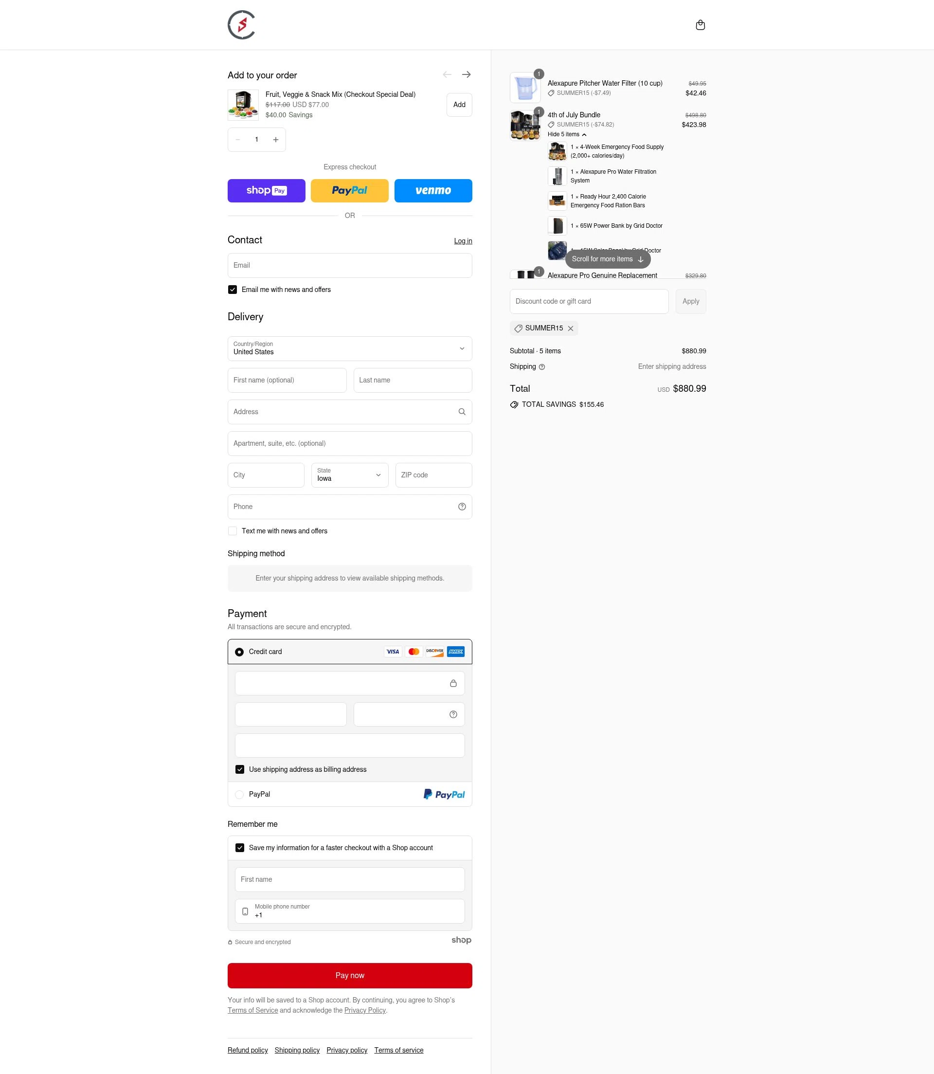 Camping Survival checkout page showing Camping Survival promo code box | Screenshot taken by SimplyCodes community member on Jul 19, 2025