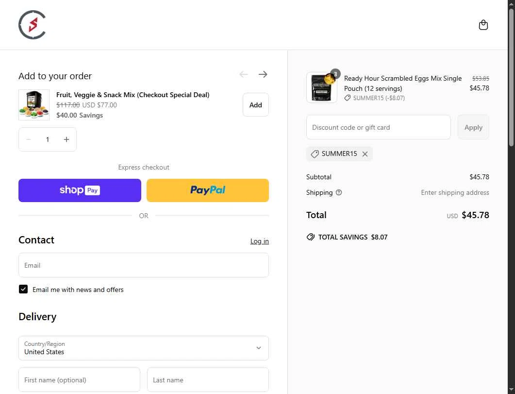 Camping Survival checkout page showing Camping Survival promo code box | Screenshot taken by SimplyCodes community member on May 22, 2025