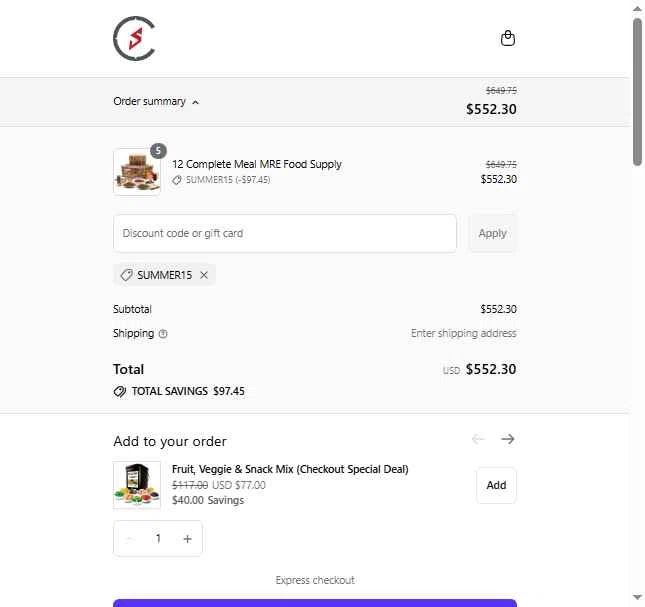 Camping Survival checkout page showing Camping Survival promo code box | Screenshot taken by SimplyCodes community member on Jul 17, 2025