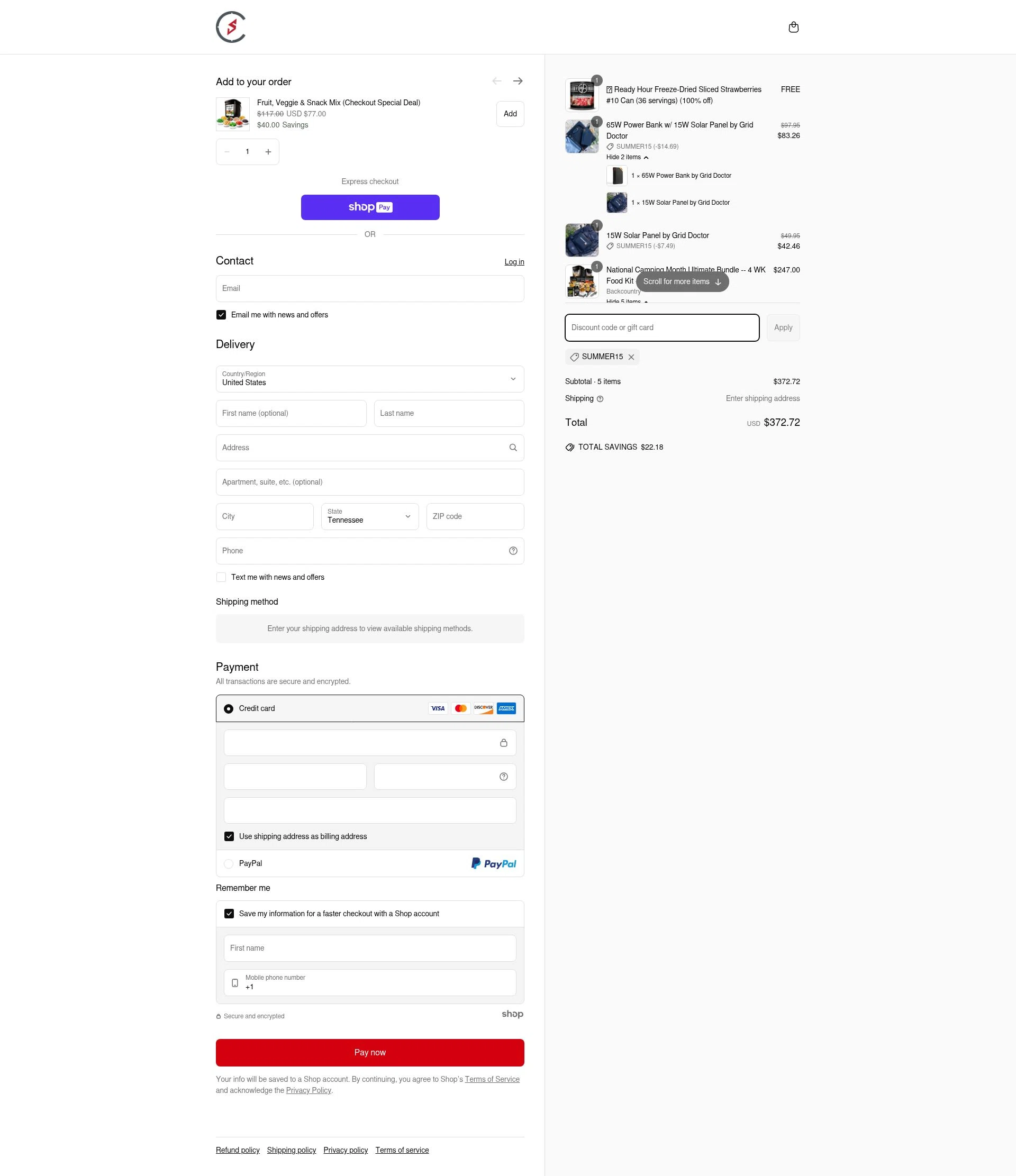 Camping Survival checkout page showing Camping Survival promo code box | Screenshot taken by SimplyCodes community member on Jun 22, 2025