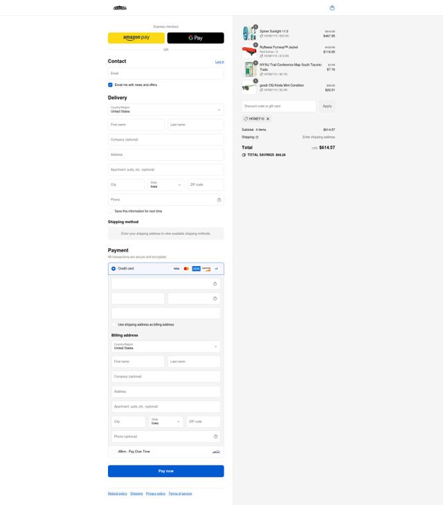 Campmor checkout page showing Campmor coupon code box | Screenshot taken by SimplyCodes community member on Sep 8, 2025