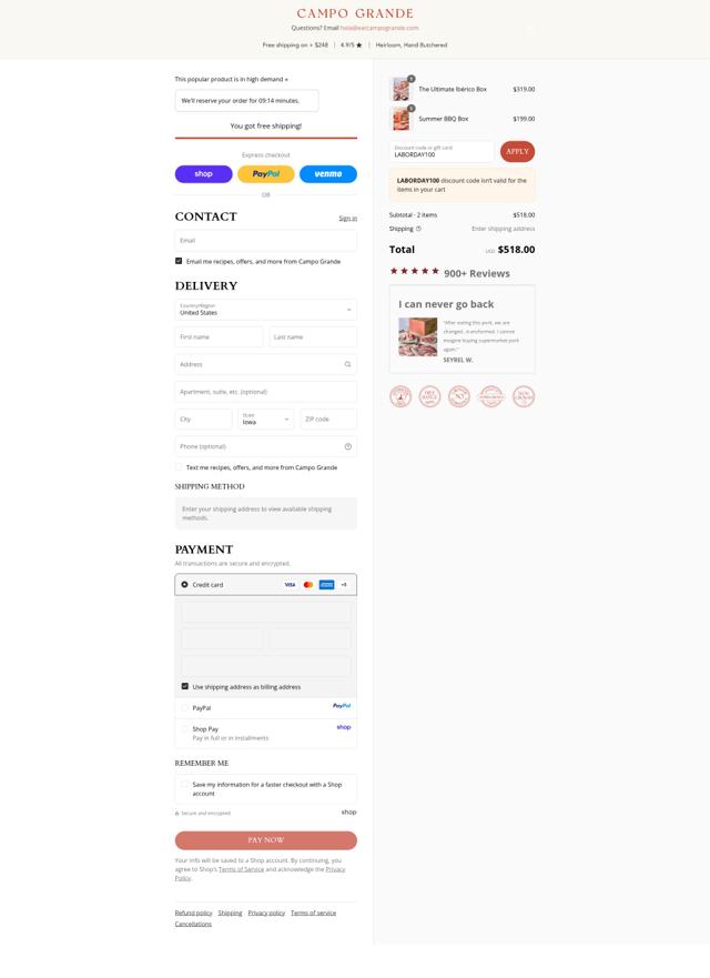 Campo Grande checkout page showing Campo Grande discount code box | Screenshot taken by SimplyCodes community member on Sep 13, 2025