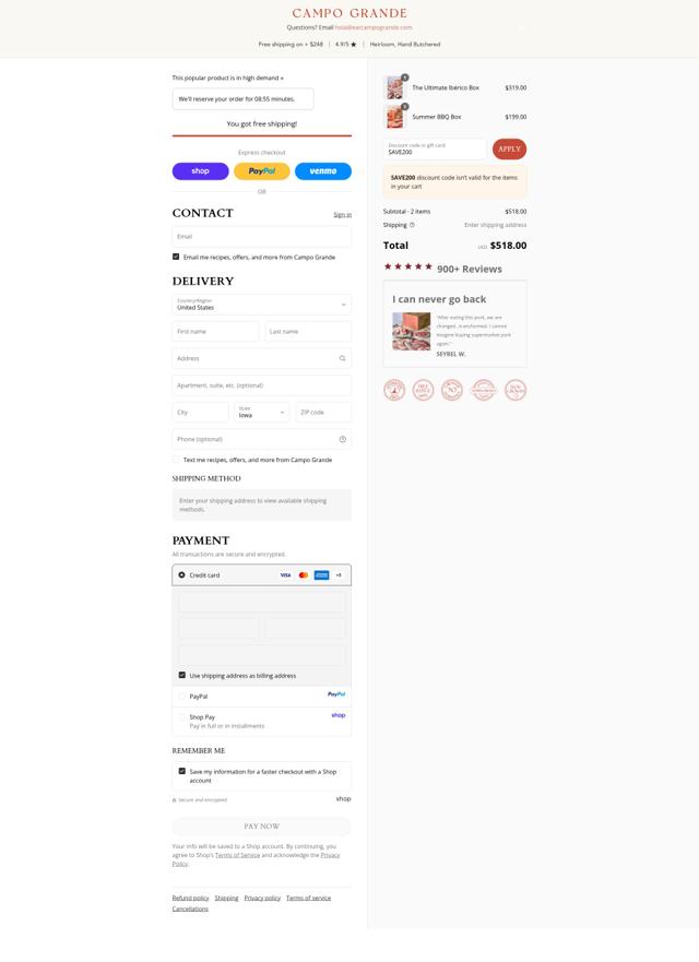 Campo Grande checkout page showing Campo Grande discount code box | Screenshot taken by SimplyCodes community member on Sep 13, 2025