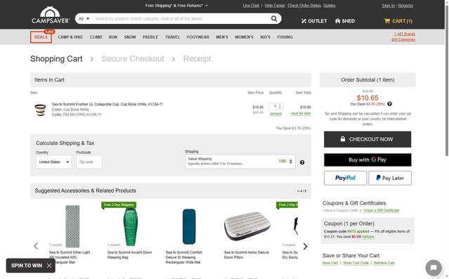 CampSaver checkout page showing CampSaver coupon code box | Screenshot taken by SimplyCodes community member on Aug 25, 2025