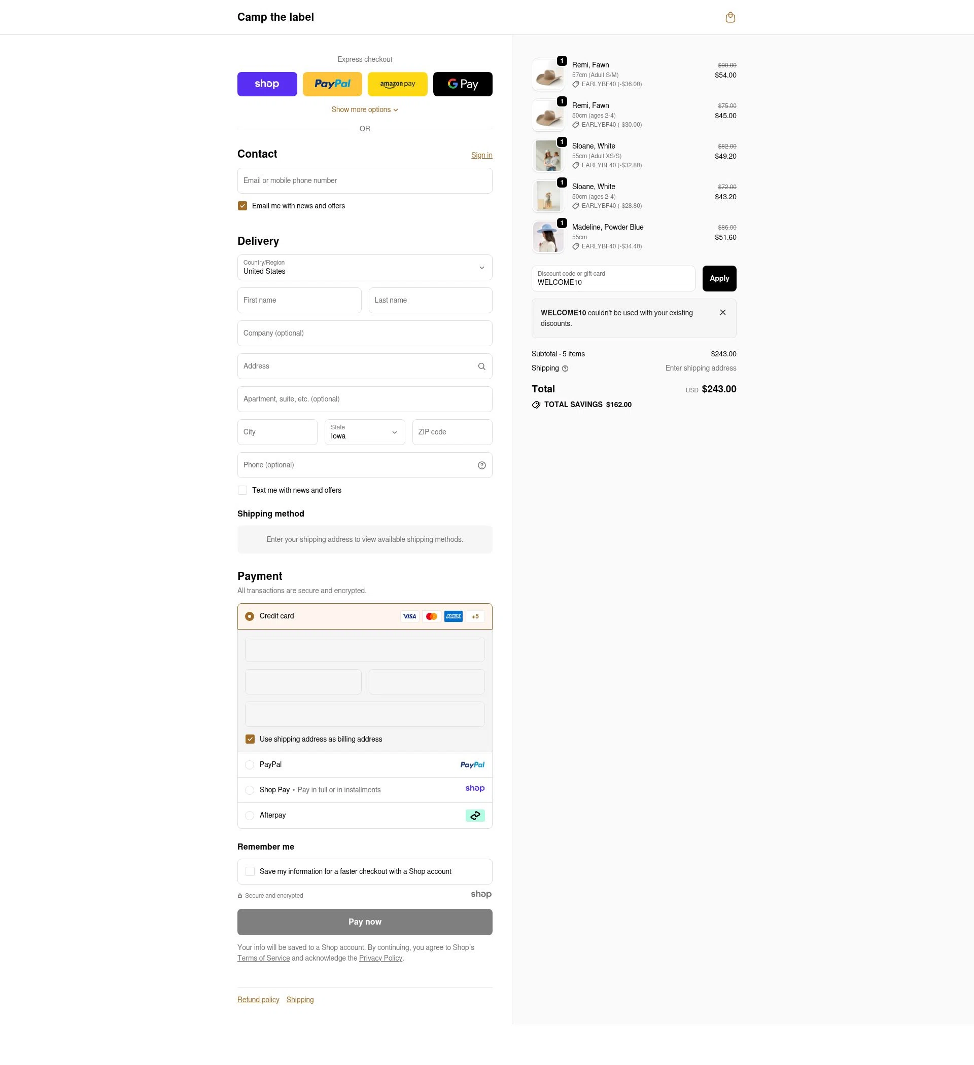 Camp the label checkout page showing Camp the label promo code box | Screenshot taken by SimplyCodes community member on Nov 29, 2025