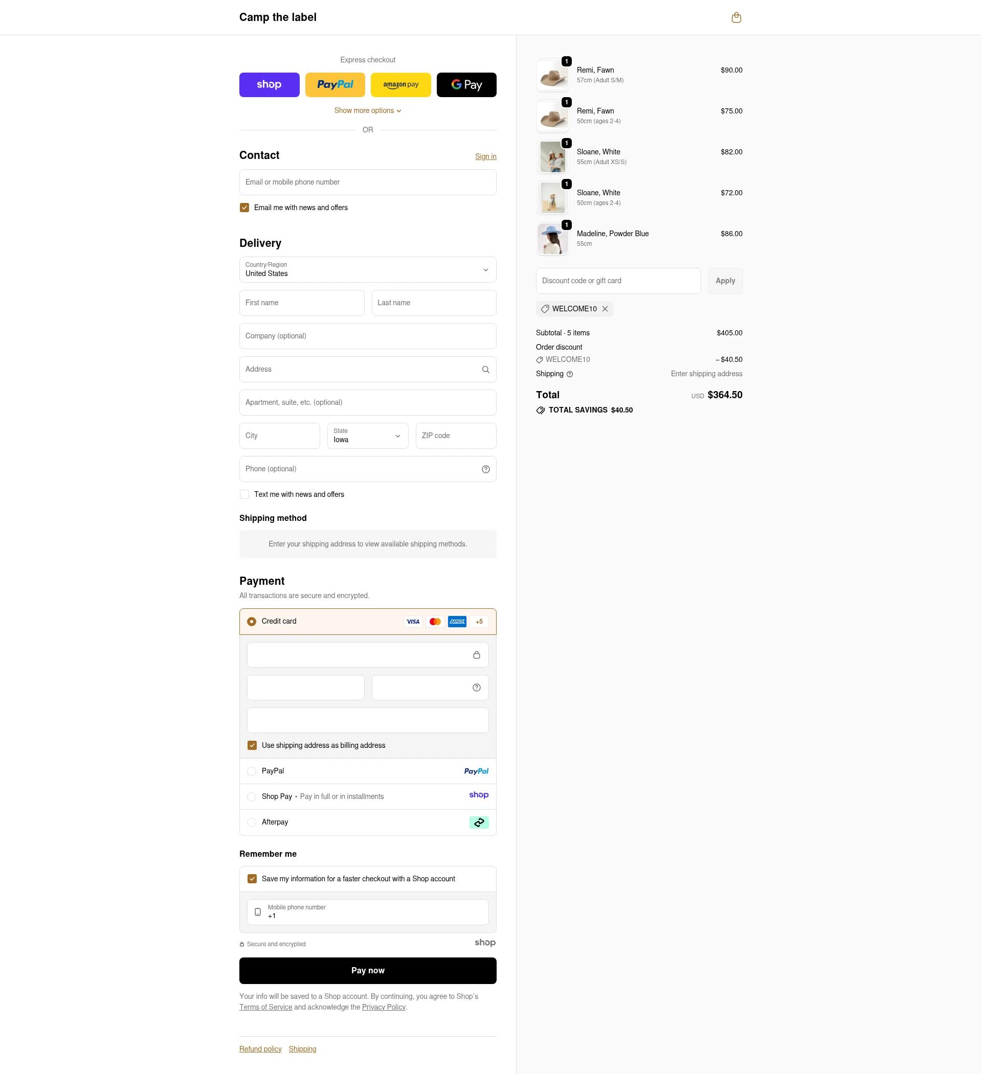 Camp the label checkout page showing Camp the label promo code box | Screenshot taken by SimplyCodes community member on Dec 10, 2025