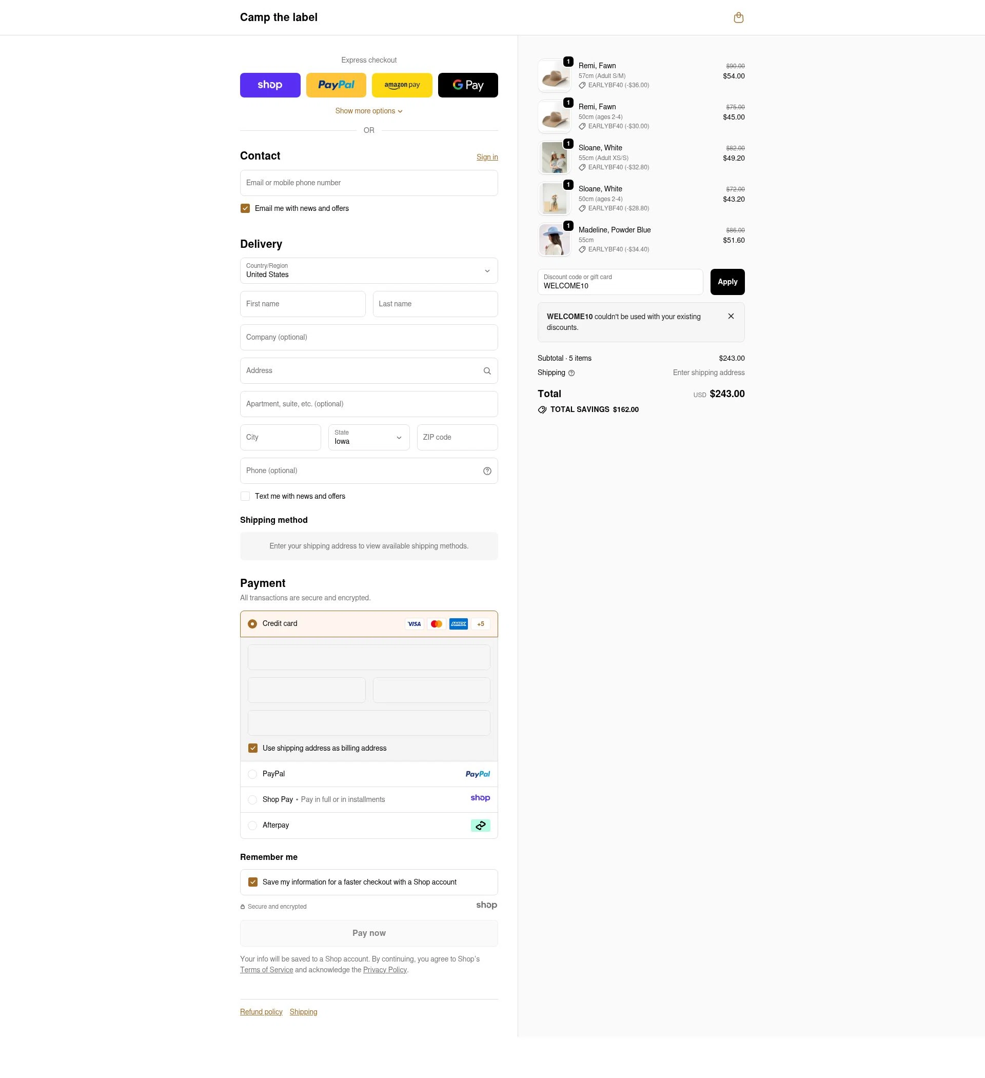 Camp the label checkout page showing Camp the label promo code box | Screenshot taken by SimplyCodes community member on Nov 24, 2025