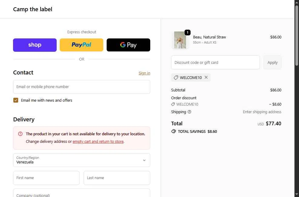 Camp the label checkout page showing Camp the label promo code box | Screenshot taken by SimplyCodes community member on Dec 4, 2025