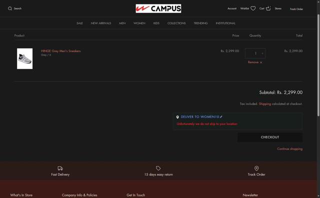 Campus Shoes checkout page showing Campus Shoes promo code box | Screenshot taken by SimplyCodes community member on Apr 22, 2025