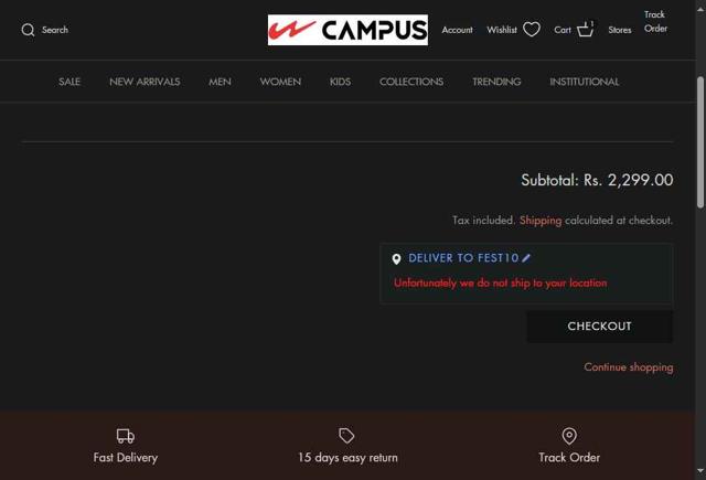 Campus Shoes checkout page showing Campus Shoes promo code box | Screenshot taken by SimplyCodes community member on Apr 24, 2025