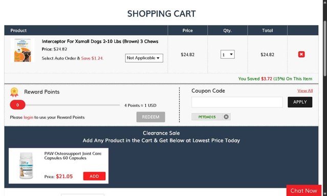 CanadaPetCare.com checkout page showing CanadaPetCare.com promo code box | Screenshot taken by SimplyCodes community member on Aug 28, 2025