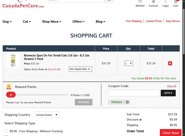 CanadaPetCare.com checkout page showing CanadaPetCare.com promo code box | Screenshot taken by SimplyCodes community member on Aug 9, 2025