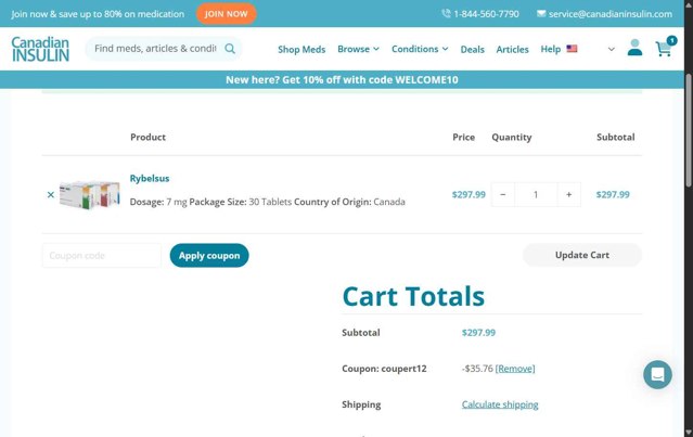 Canadian Insulin checkout page showing Canadian Insulin coupon code box | Screenshot taken by SimplyCodes community member on Jun 6, 2025