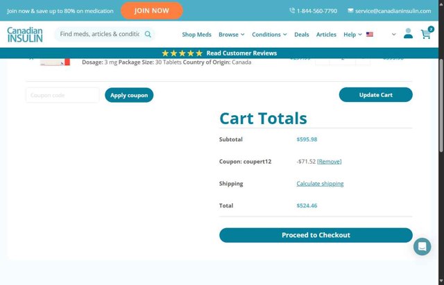 Canadian Insulin checkout page showing Canadian Insulin coupon code box | Screenshot taken by SimplyCodes community member on Jul 30, 2025