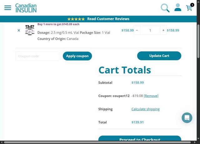 Canadian Insulin checkout page showing Canadian Insulin coupon code box | Screenshot taken by SimplyCodes community member on Jul 30, 2025