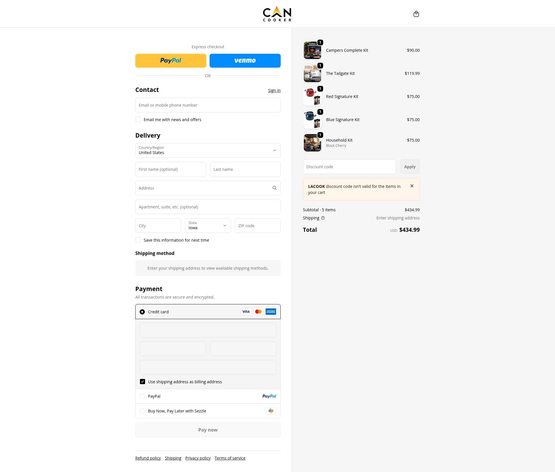 CanCooker checkout page showing CanCooker promo code box | Screenshot taken by SimplyCodes community member on Dec 31, 2025
