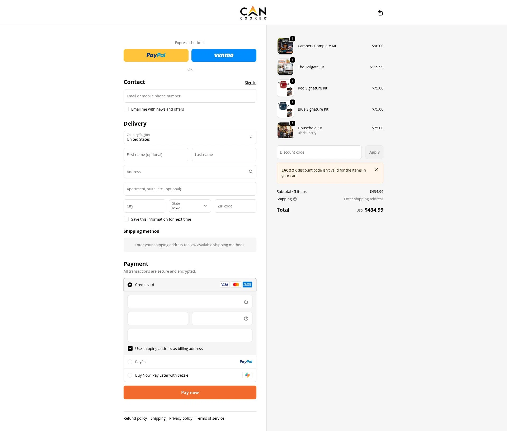 CanCooker checkout page showing CanCooker promo code box | Screenshot taken by SimplyCodes community member on Dec 20, 2025