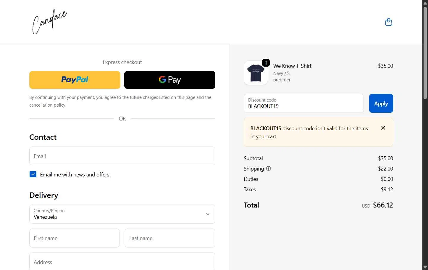 Candace Owens checkout page showing Candace Owens promo code box | Screenshot taken by SimplyCodes community member on Oct 15, 2025