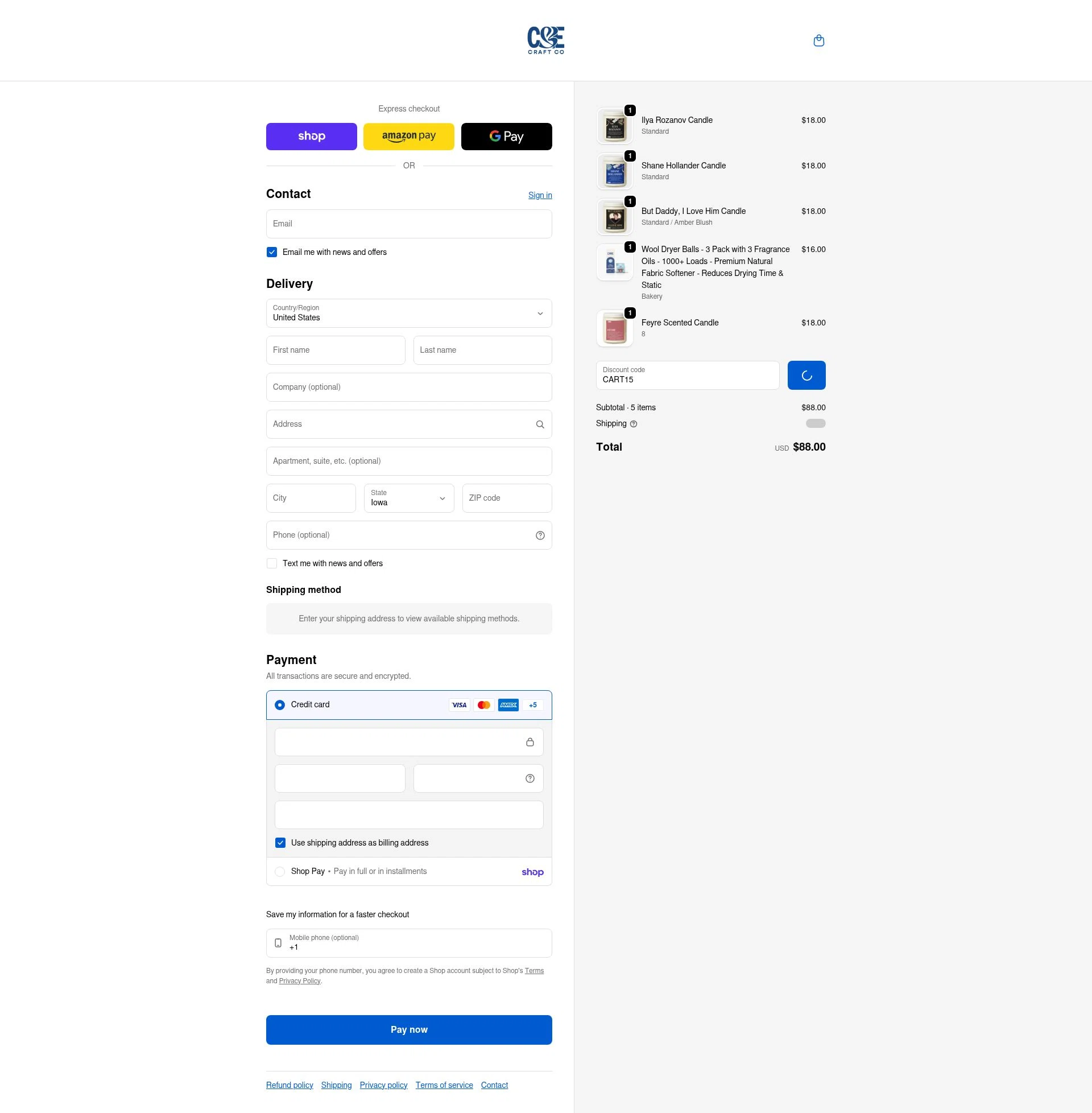 C & E Craft Co checkout page showing C & E Craft Co discount code box | Screenshot taken by SimplyCodes community member on Feb 1, 2026
