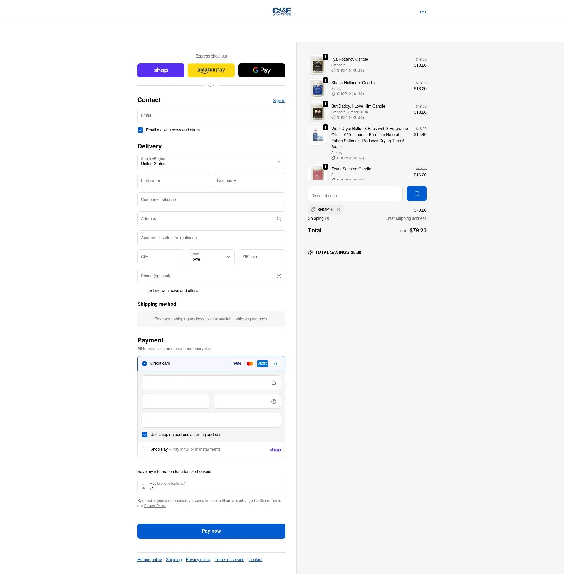 C & E Craft Co checkout page showing C & E Craft Co discount code box | Screenshot taken by SimplyCodes community member on Feb 1, 2026