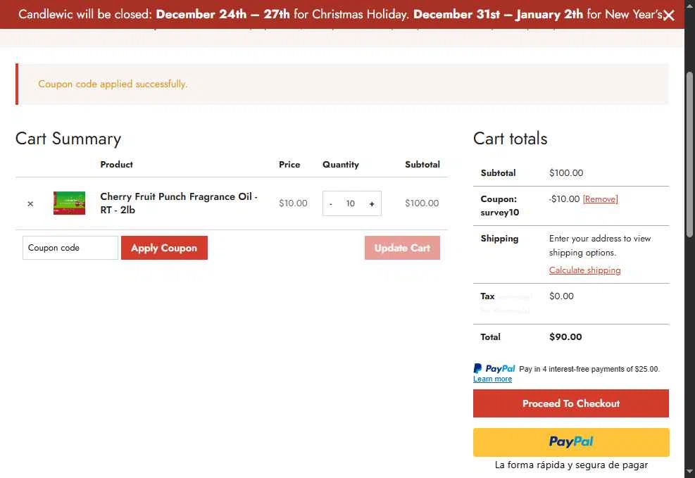 Candlewic checkout page showing Candlewic promo code box | Screenshot taken by SimplyCodes community member on Jan 6, 2026