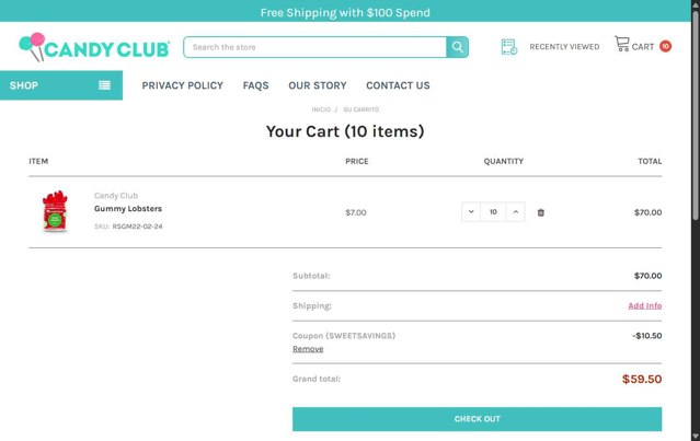 Candy Club checkout page showing Candy Club promo code box | Screenshot taken by SimplyCodes community member on Aug 28, 2025