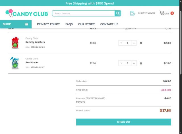 Candy Club checkout page showing Candy Club promo code box | Screenshot taken by SimplyCodes community member on Jul 12, 2025
