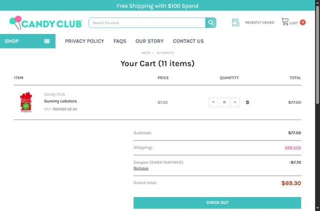 Candy Club checkout page showing Candy Club promo code box | Screenshot taken by SimplyCodes community member on Jul 12, 2025