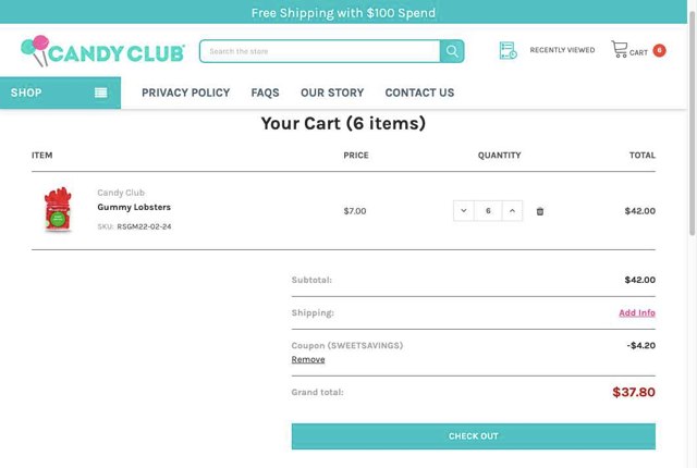 Candy Club checkout page showing Candy Club promo code box | Screenshot taken by SimplyCodes community member on Jul 12, 2025