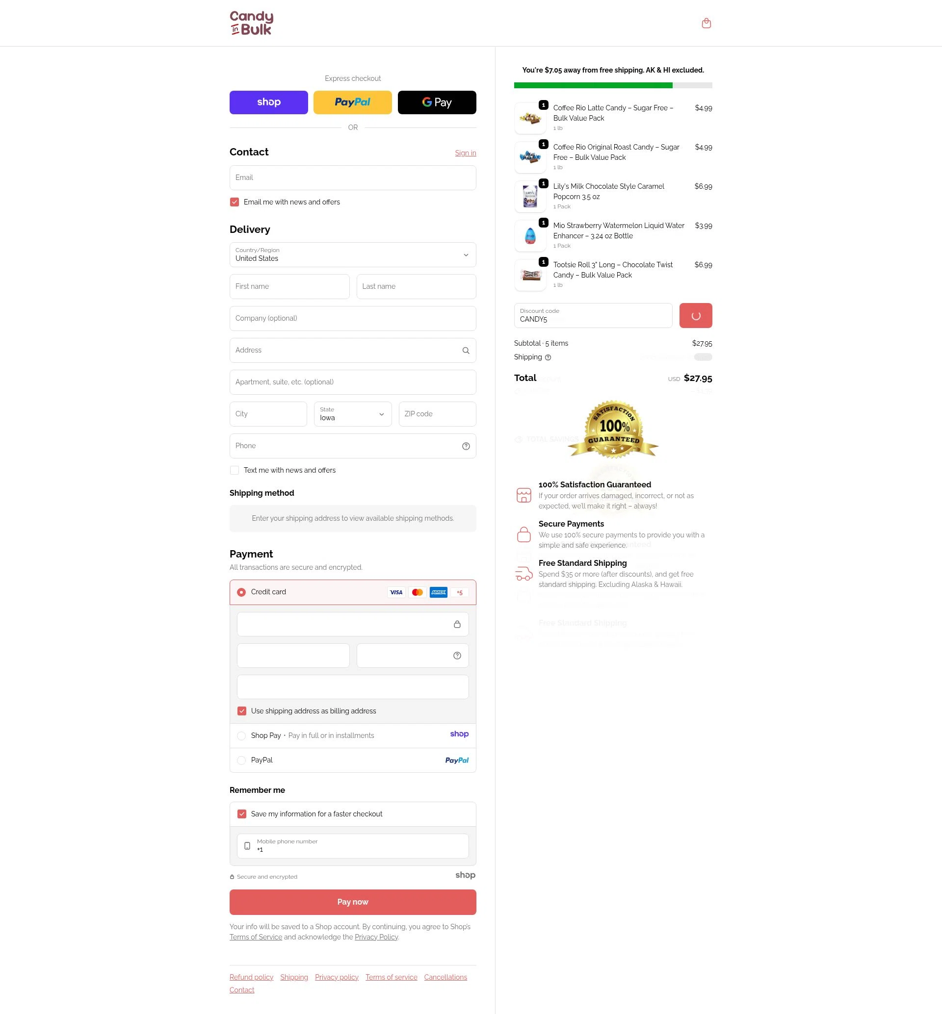 Candy In Bulk checkout page showing Candy In Bulk promo code box | Screenshot taken by SimplyCodes community member on Jan 6, 2026