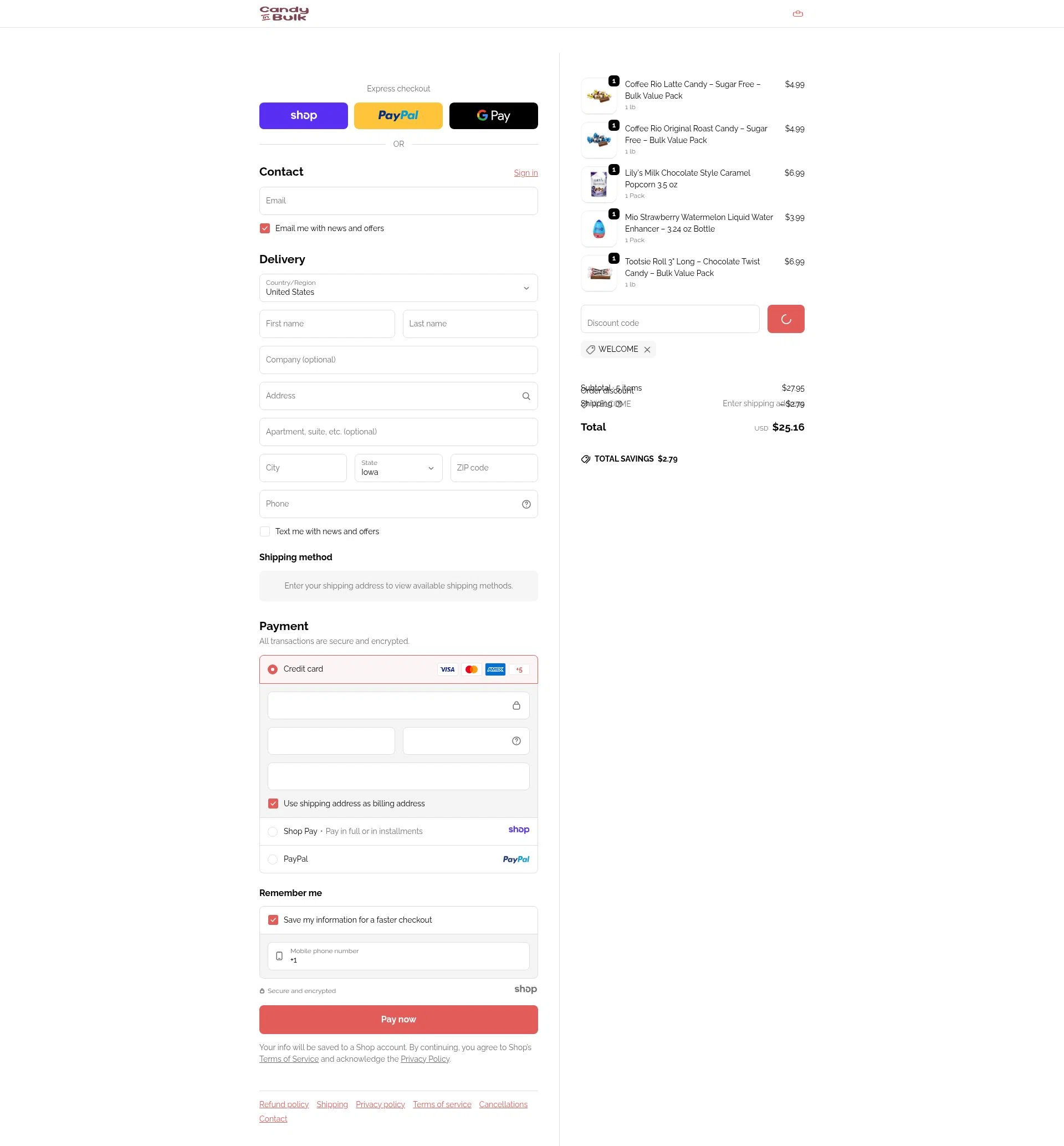 Candy In Bulk checkout page showing Candy In Bulk promo code box | Screenshot taken by SimplyCodes community member on Jan 6, 2026