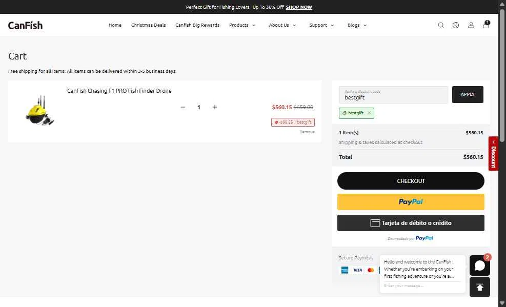 CanFish checkout page showing CanFish promo code box | Screenshot taken by SimplyCodes community member on Dec 22, 2025