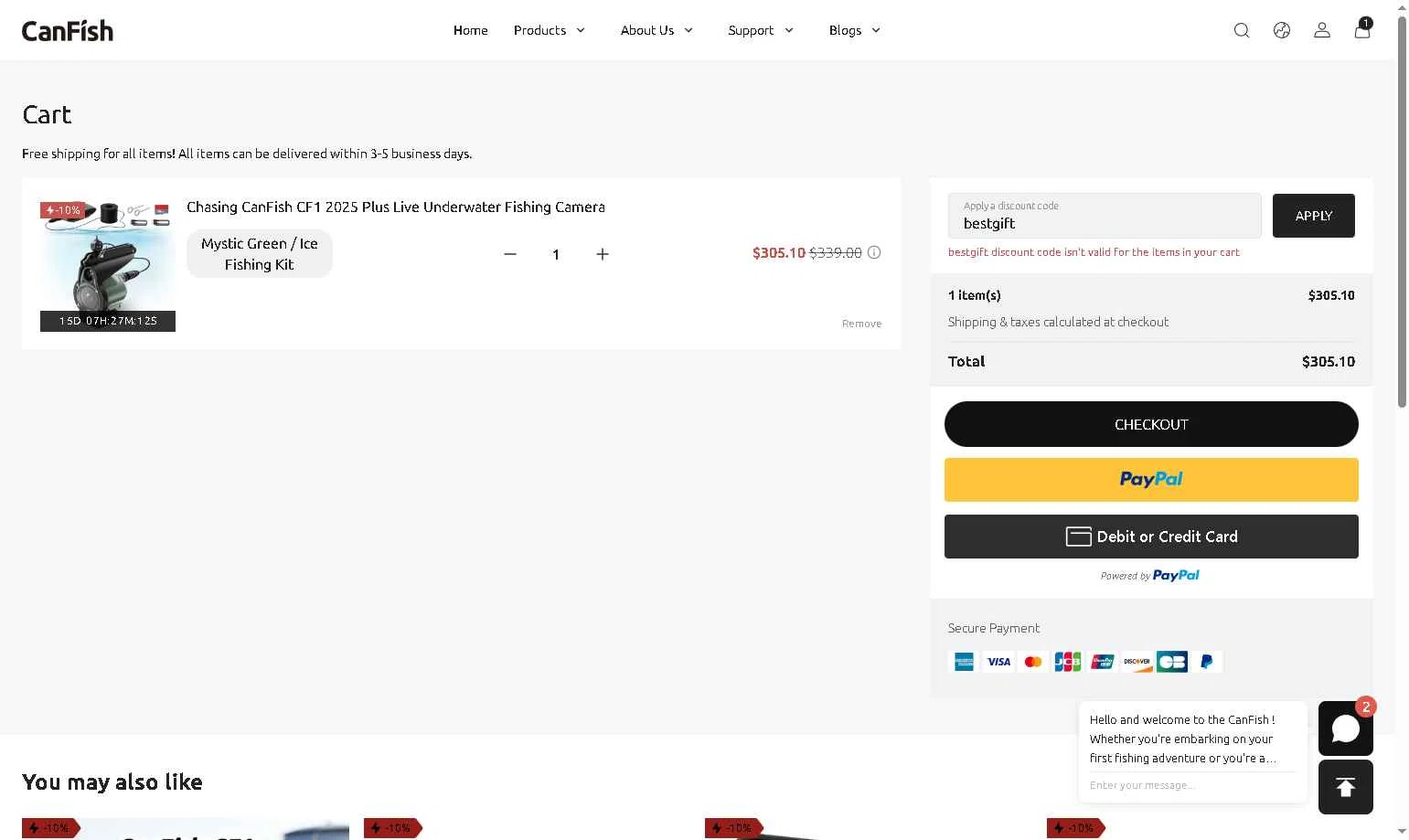 CanFish checkout page showing CanFish promo code box | Screenshot taken by SimplyCodes community member on Jan 10, 2026