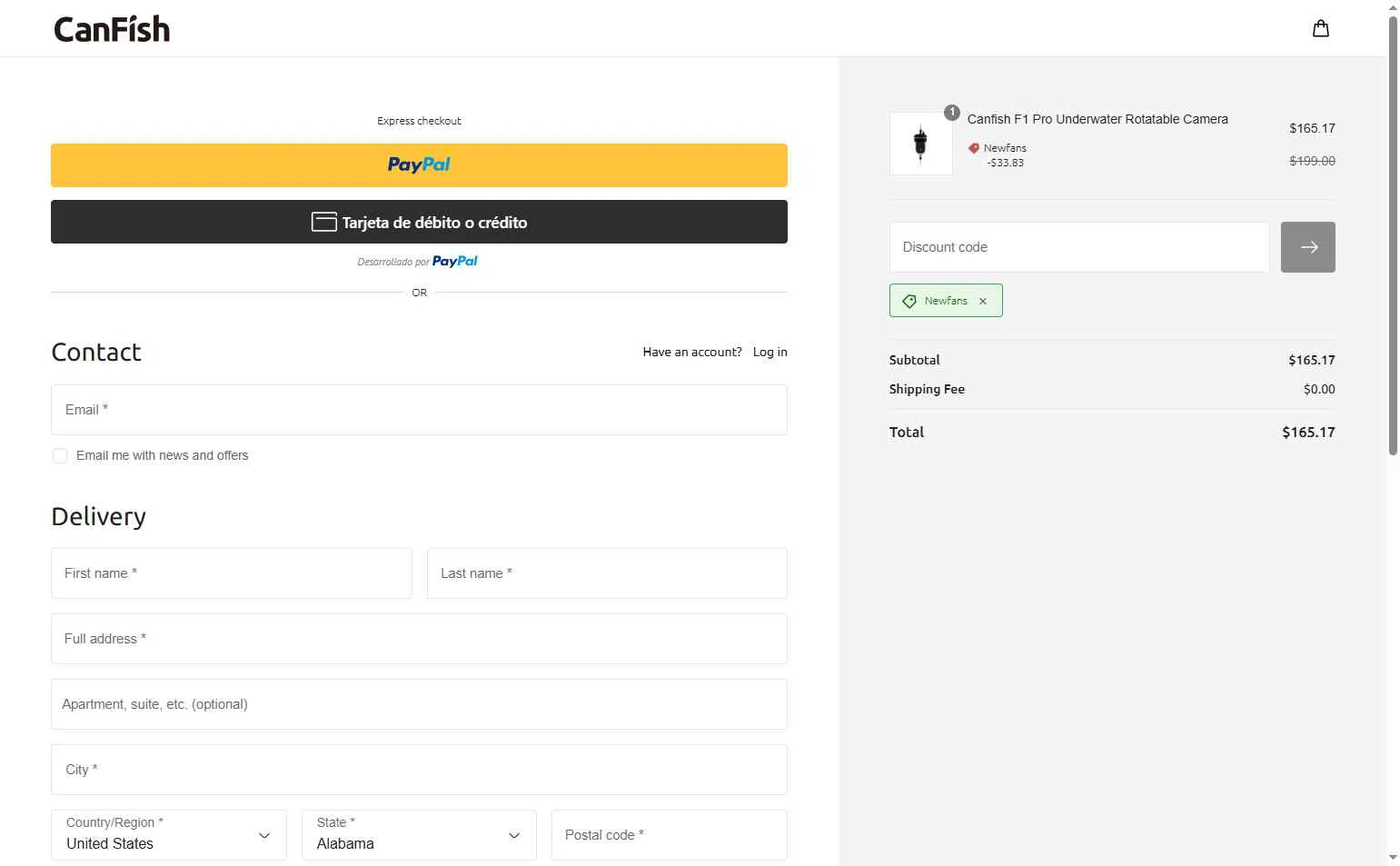 CanFish checkout page showing CanFish promo code box | Screenshot taken by SimplyCodes community member on Jan 4, 2026