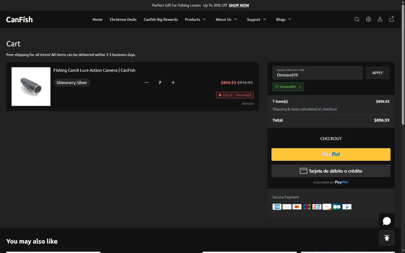 CanFish checkout page showing CanFish promo code box | Screenshot taken by SimplyCodes community member on Dec 10, 2025